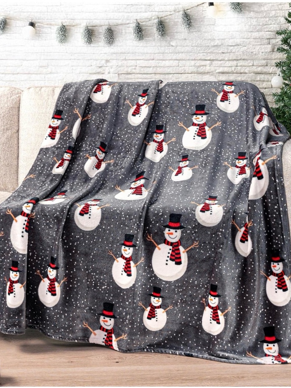 Holiday Snowman Plush Throw Blanket - Gray BNWT